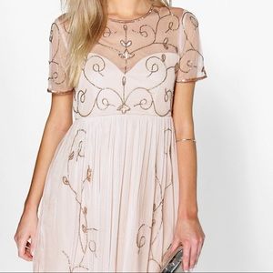 Boohoo BOUTIQUE EMBELLISHED SKATER DRESS (NUDE)